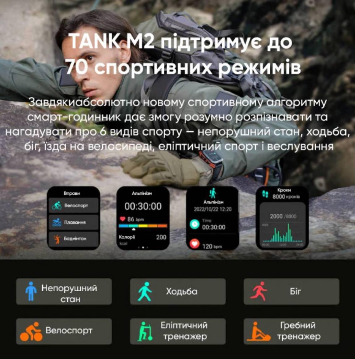 Спортивний Розумний Годинник Kospet Tank M2 Black + Спортивні Режими, Водозахист, Дзвінки 1077-0250 - Зображення 12