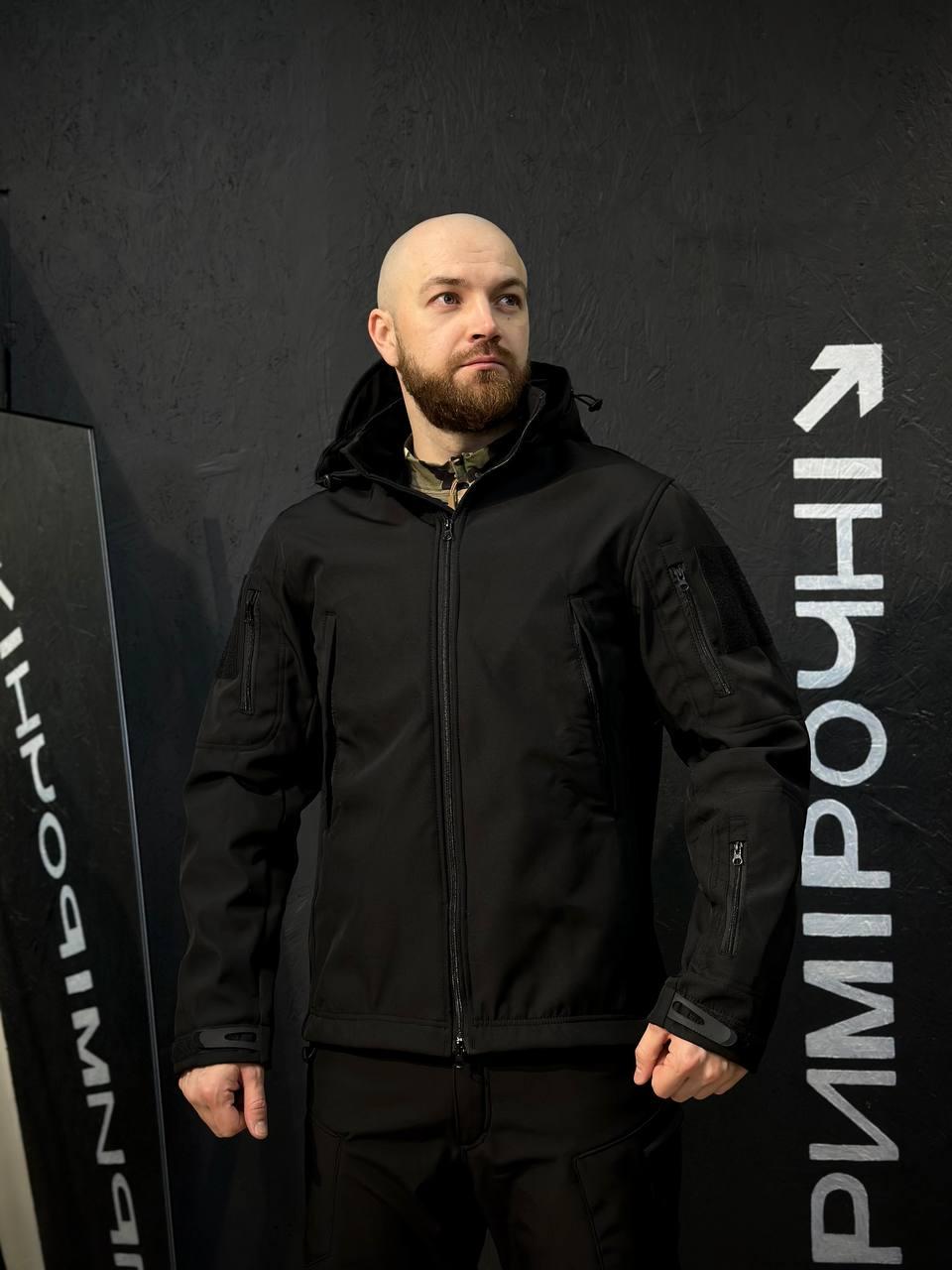 Костюм Тактичний Посилений Soft Shell Чорний Black Знімний капюшон - Зображення 4