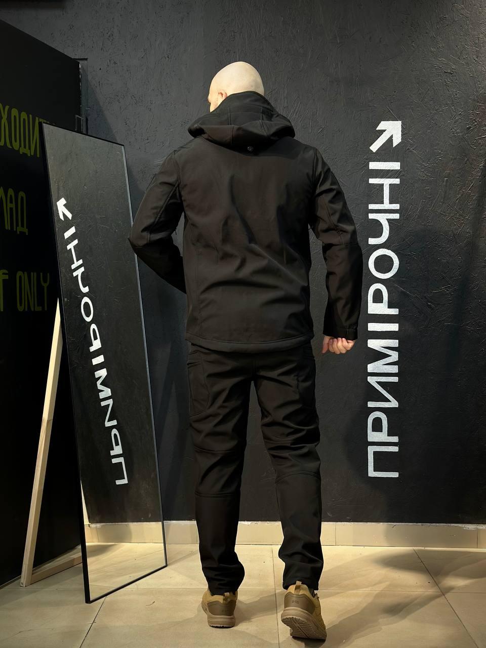 Костюм Тактичний Посилений Soft Shell Чорний Black Знімний капюшон - Зображення 10