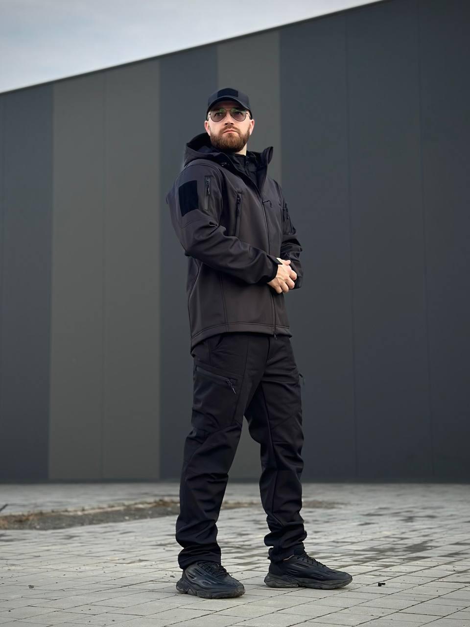 Військовий комплект форми Soft Shell Military Black - Зображення 21