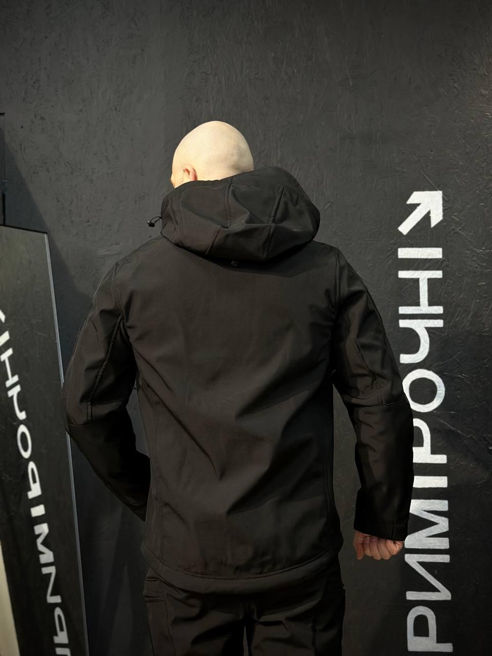 Костюм Тактичний Посилений Soft Shell Чорний Black Знімний капюшон - Зображення 3