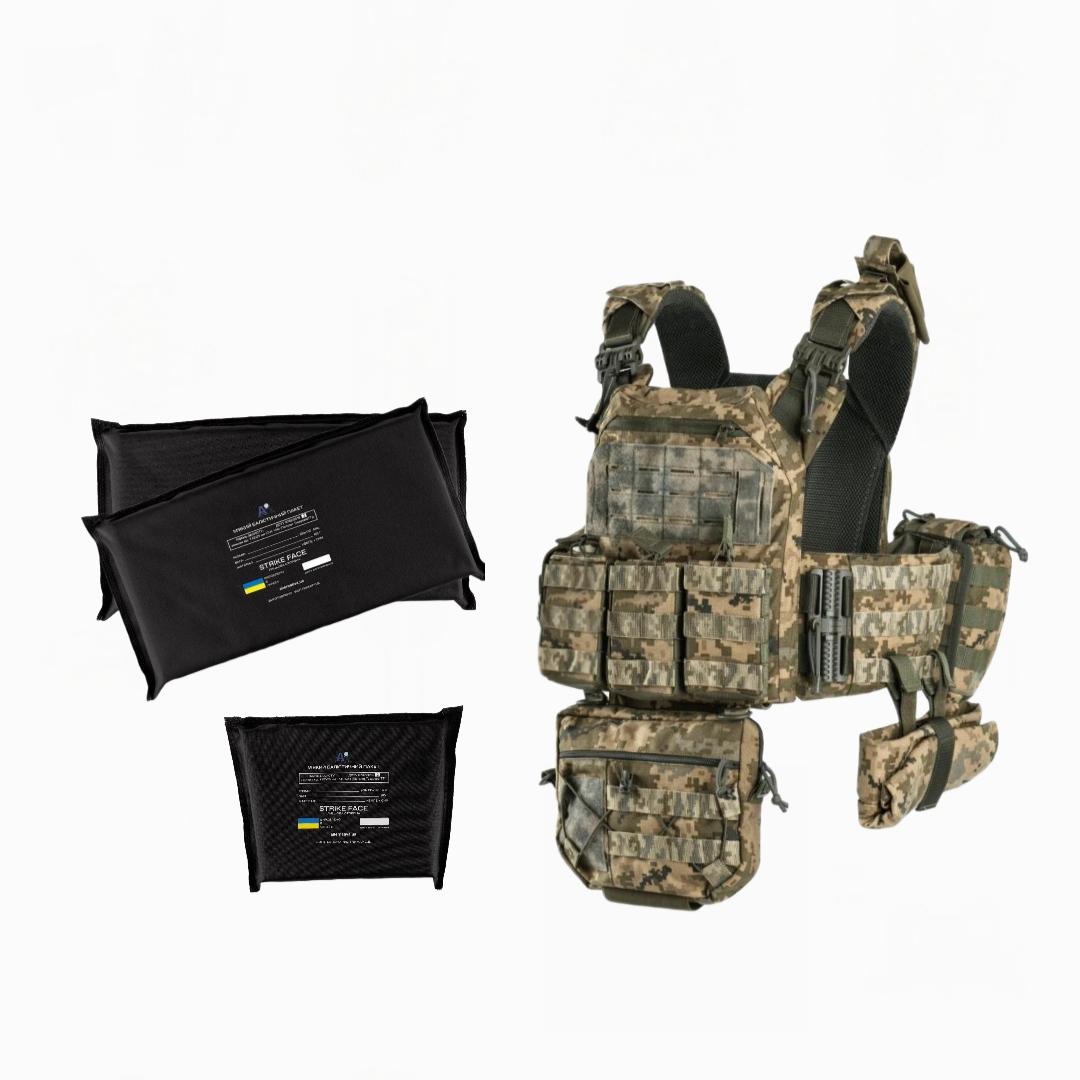 Плитоноска швидкого скидання GEN.2 Pro Cordura 1000D + 9 підсумків Піксель ММ14 та балістичні пакети 1 класу захисту