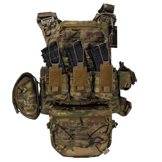 Плитоноска CEN.5 BOGUNKA PRO з камербандами збільшеної площі + інтегрований рюкзак 5 л + 9 підсумків Мультикам