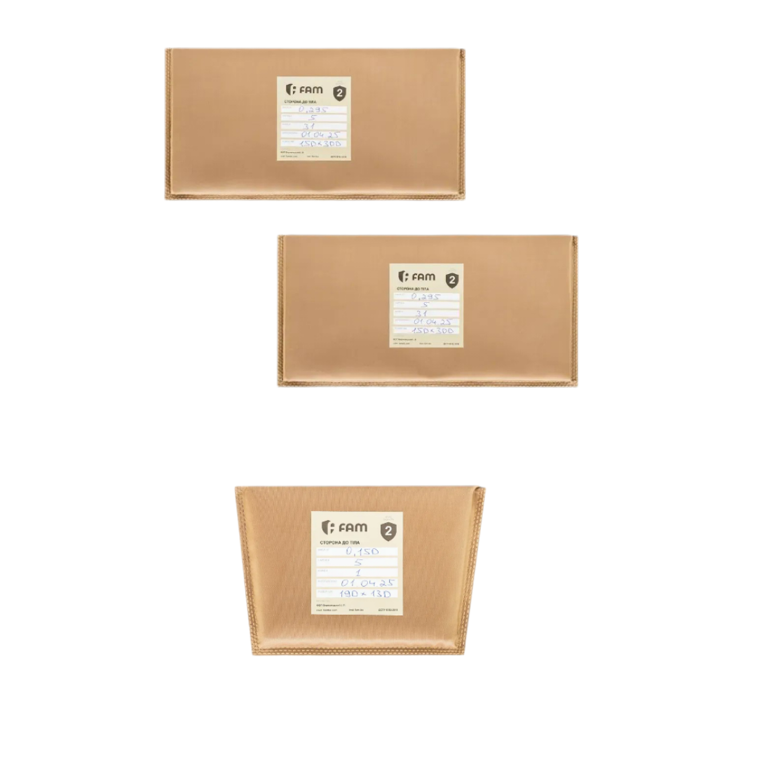 Комплект м’яких захисних пакетів UHMWPE 15×30 см та в Напашник клас захисту (ДСТУ 8782:2018): 2-й
