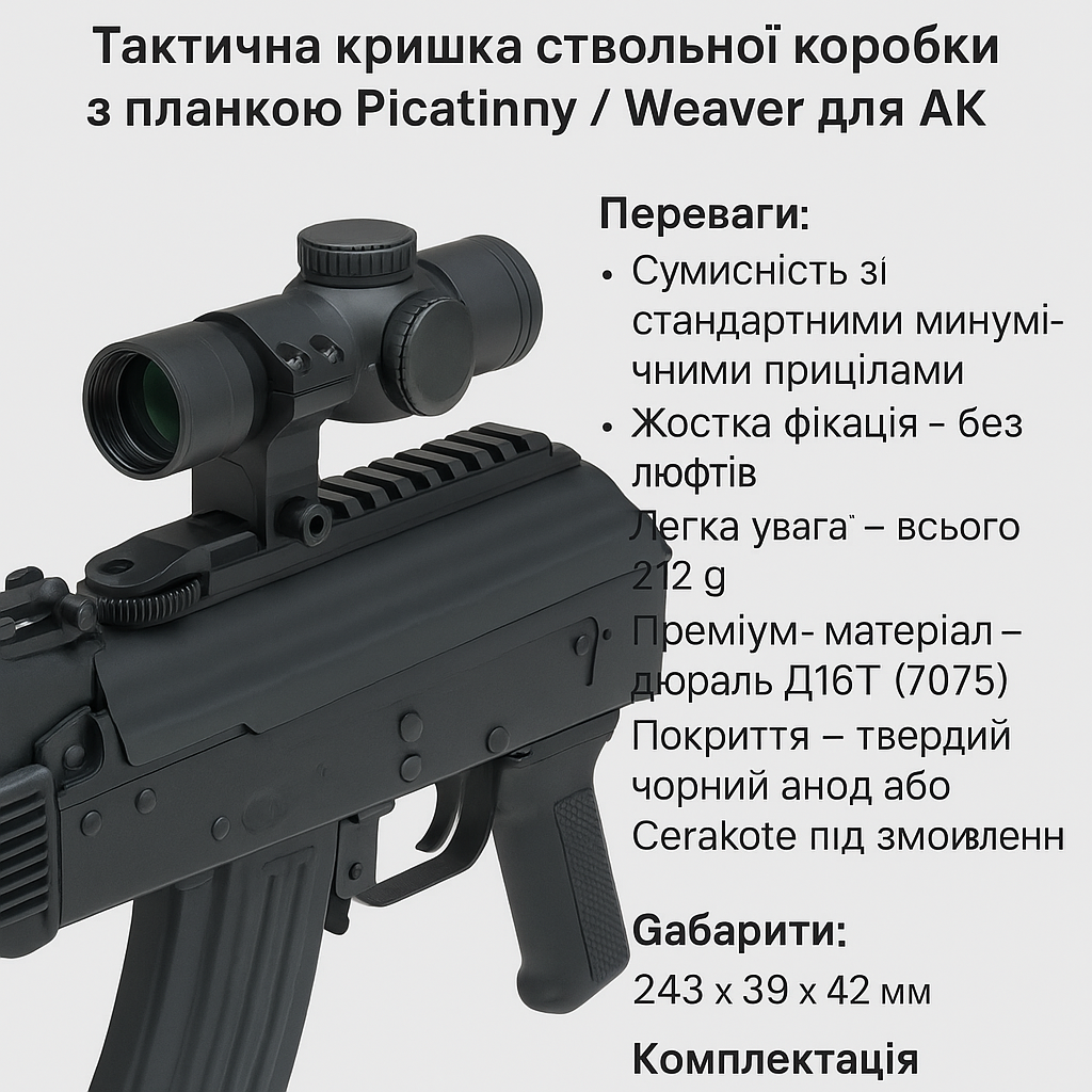 Тактична кришка ствольної коробки з планкою Picatinny/Weaver для АК-74, АК-47 - Зображення 6