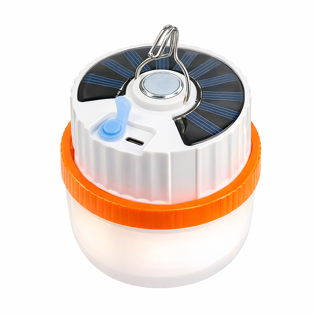 Светодиодный кемпинговый фонарь T100 2835-30D SMD на солнечной батарее, аккумулятор Li-ion, зарядка USB Type-C - Зображення 3