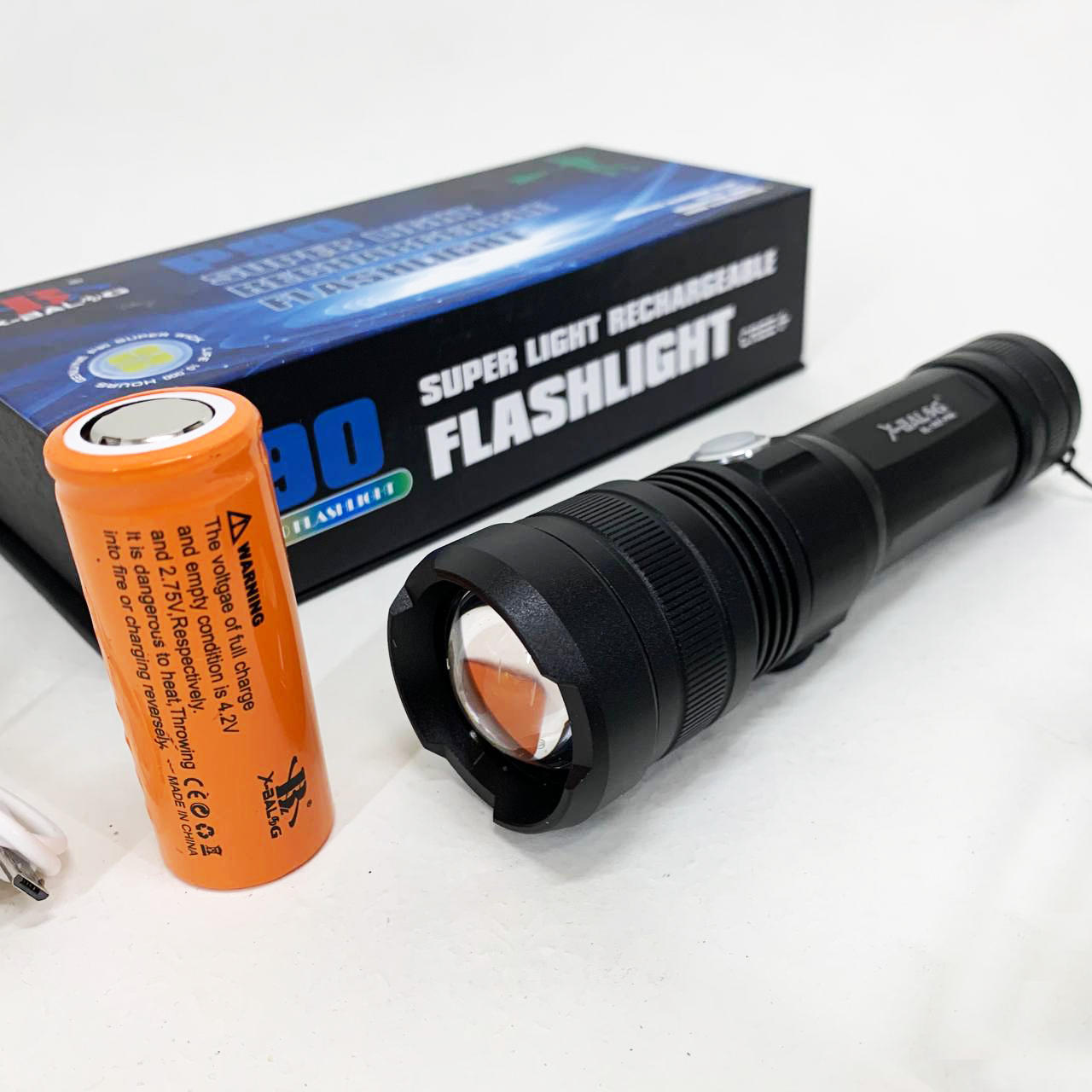 Ручний акумуляторний світлодіодний ліхтар Police X-Balog BL-1827-P90 переносний з USB заряджанням оптичним зумом і металевим корпусом + ремінець на руку - Зображення 8