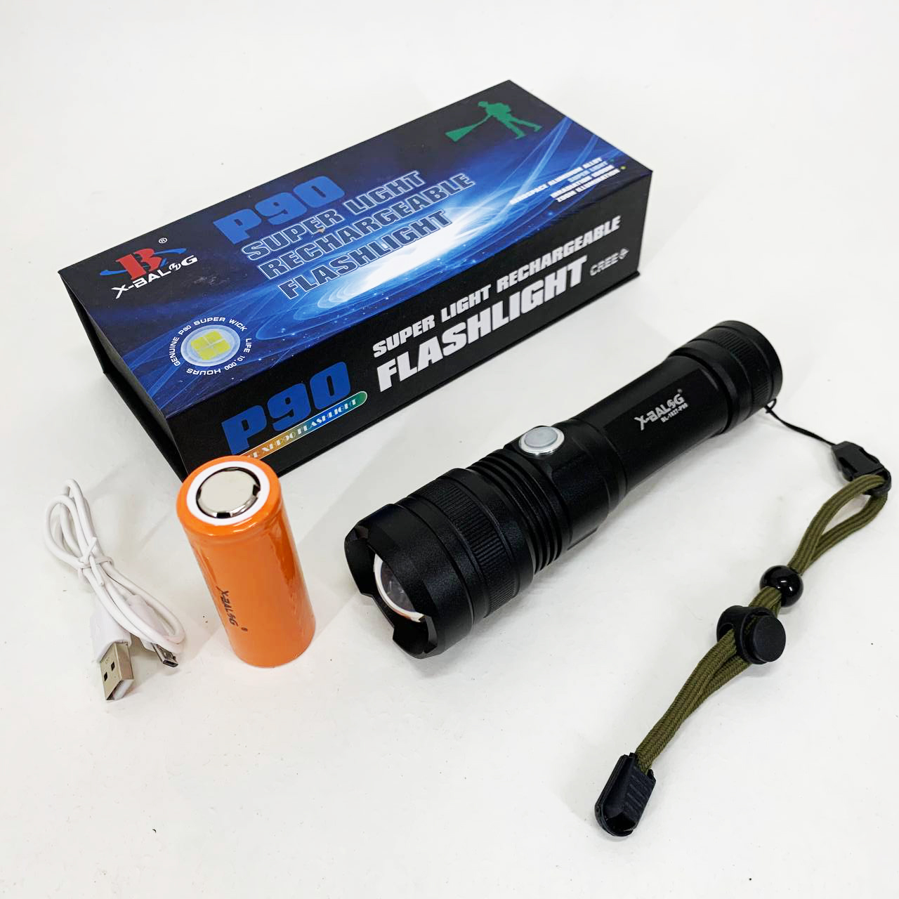 Ручний акумуляторний світлодіодний ліхтар Police X-Balog BL-1827-P90 переносний з USB заряджанням оптичним зумом і металевим корпусом + ремінець на руку - Зображення 9