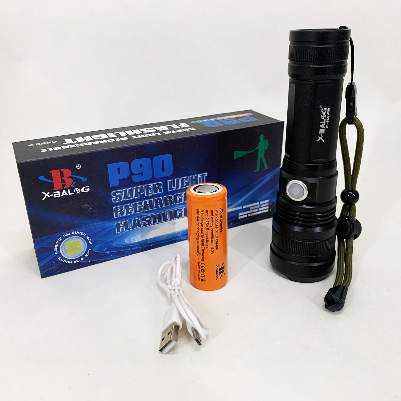 Ручний акумуляторний світлодіодний ліхтар Police X-Balog BL-1827-P90 переносний з USB заряджанням оптичним зумом і металевим корпусом + ремінець на руку - Зображення 7