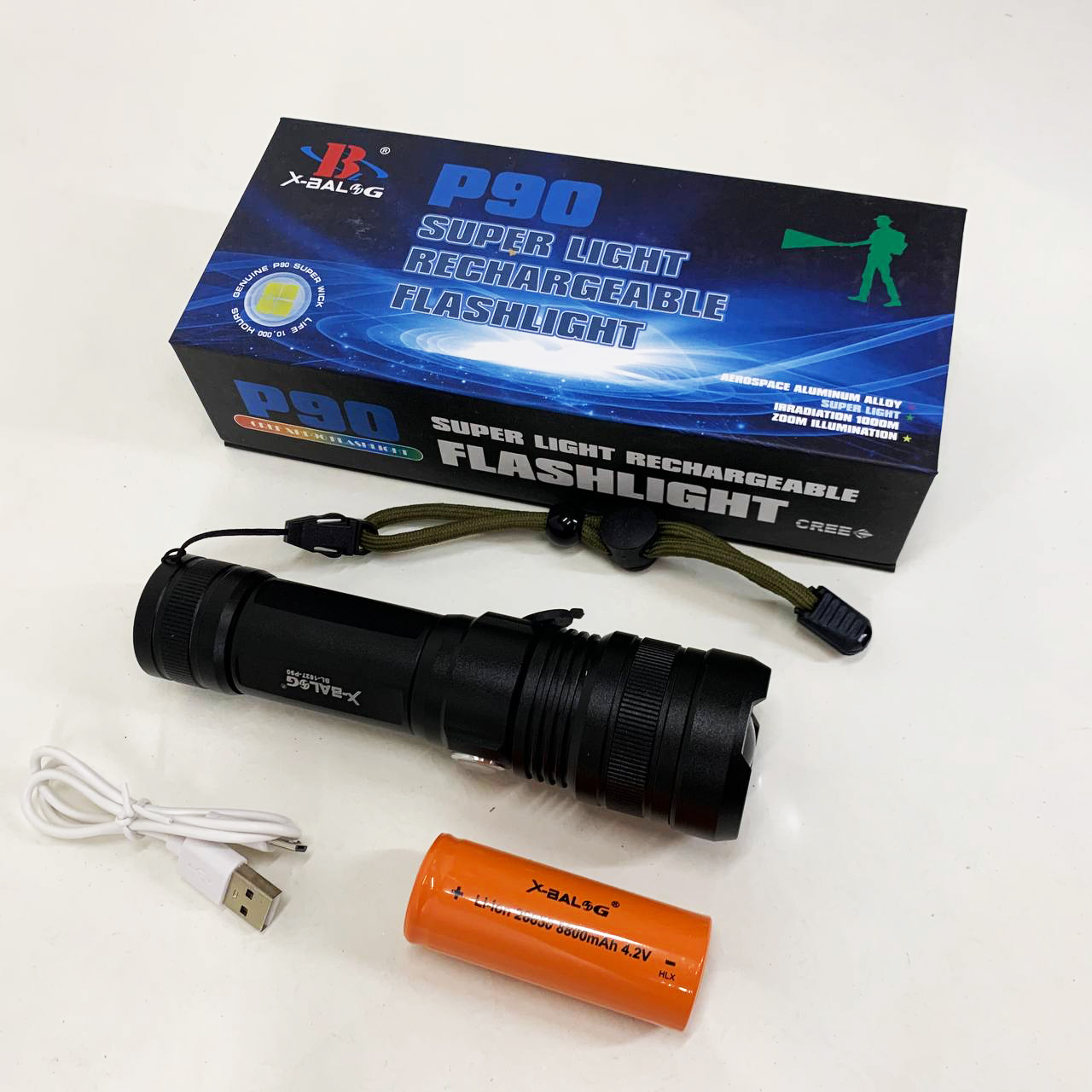 Ручний акумуляторний світлодіодний ліхтар Police X-Balog BL-1827-P90 переносний з USB заряджанням оптичним зумом і металевим корпусом + ремінець на руку - Зображення 4