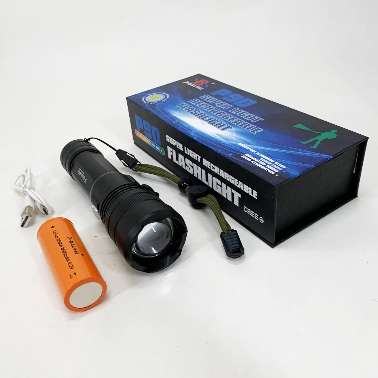 Ручний акумуляторний світлодіодний ліхтар Police X-Balog BL-1827-P90 переносний з USB заряджанням оптичним зумом і металевим корпусом + ремінець на руку - Зображення 5