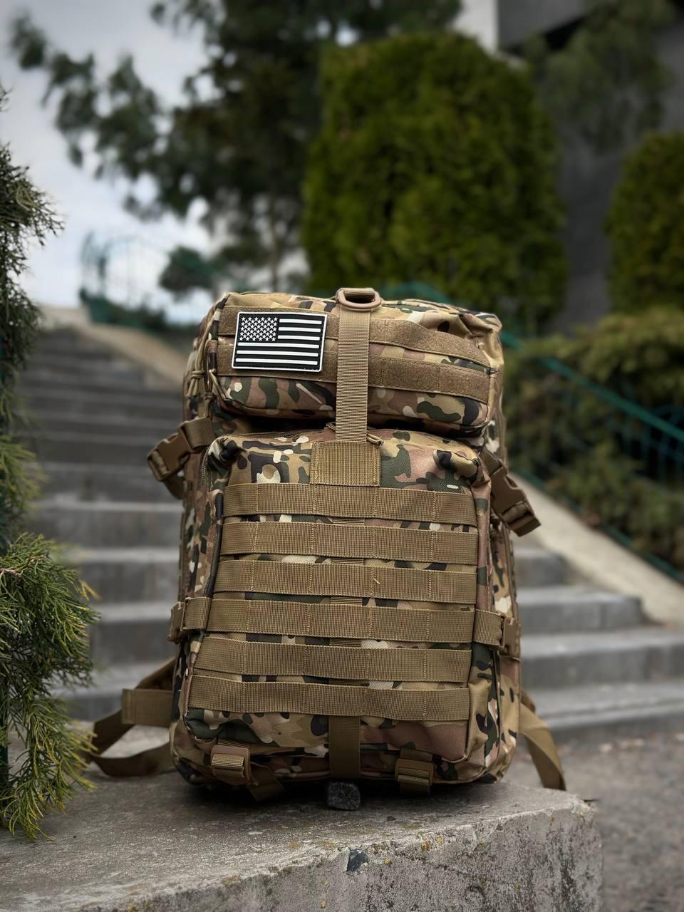 Тактичний рюкзак військовий мультикам з прапором Сша Multicam Usa штурмовий армійський рюкзак 45Л - Зображення 6