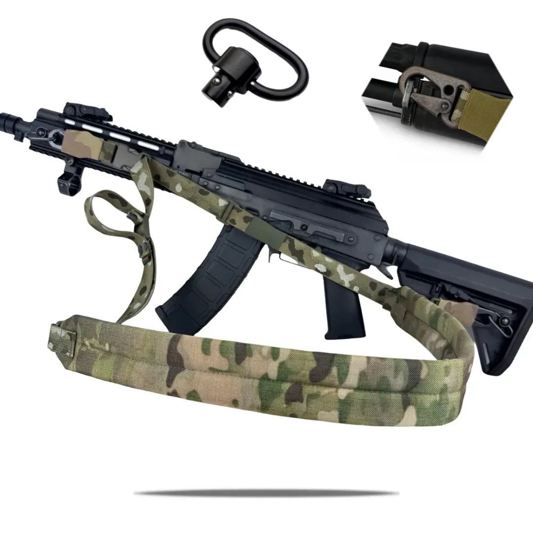Ремінь трьохточковий з металевими карабінами H&K 2 шт та разом QD антабками 2 шт  з широким ременем 6 см Мультикам