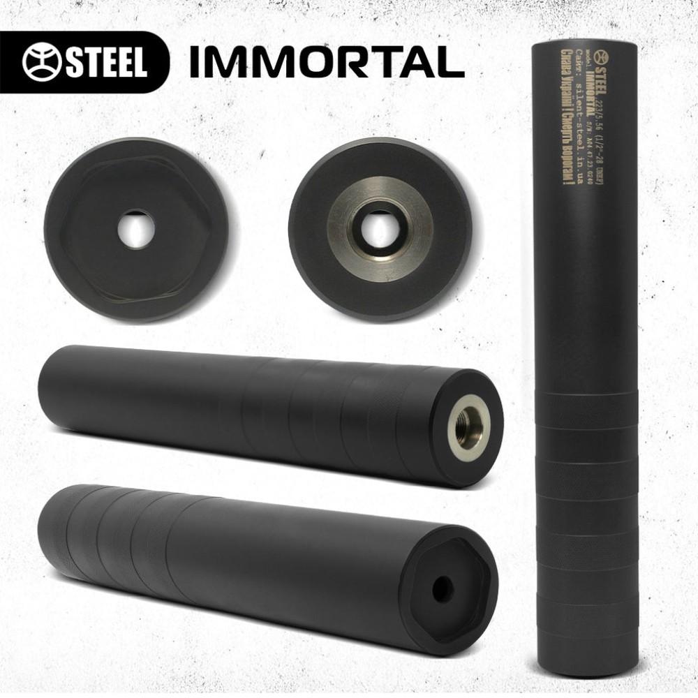 Газорозвантажений глушник із функцією гасіння дульного полум’я IMMORTAL, калібр 9×21, різьба М15×1.0, для пістолет-карабіна (Stribog, Tsvircoon Цвіркун), Чорний.