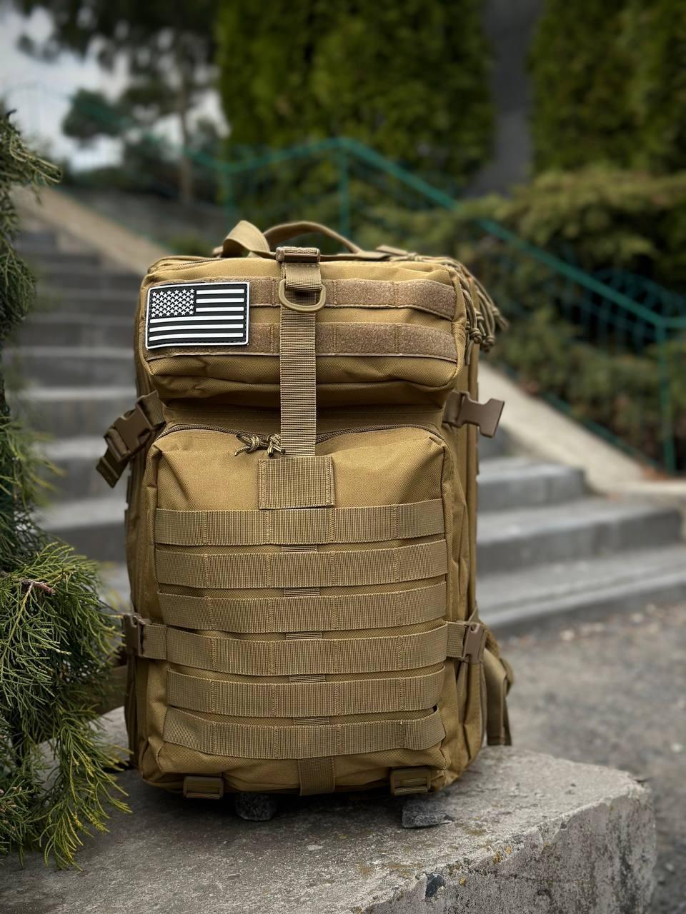 Тактичний рюкзак військовий койот з прапором Сша Usa штурмовий армійський рюкзак 45 Л