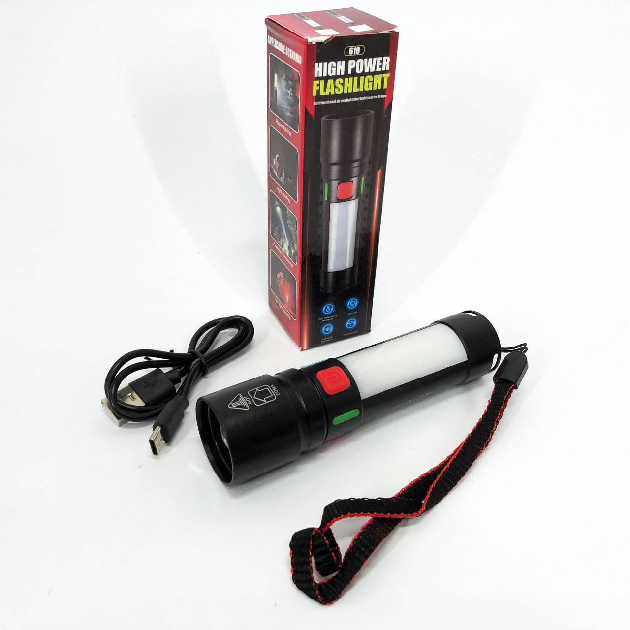 Ліхтар 611-TG+COB(white+red), Ліхтарики для екстрених ситуацій та аварій, Пошуковий ліхтар ручний