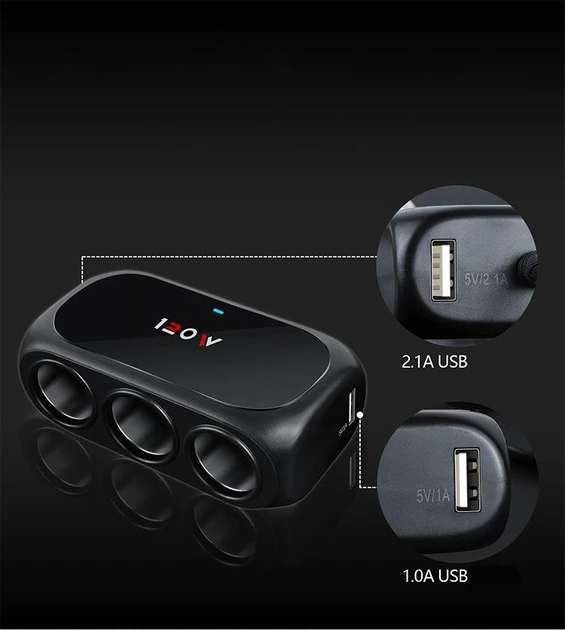 Розгалужувач для прикурювача Xunniu WT-D23 Black - Зображення 3