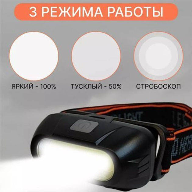 Ліхтар акумуляторний налобний KX-213-COB, Налобний тактичний ліхтар, Налобний ліхтар для автомеханіка - Зображення 5