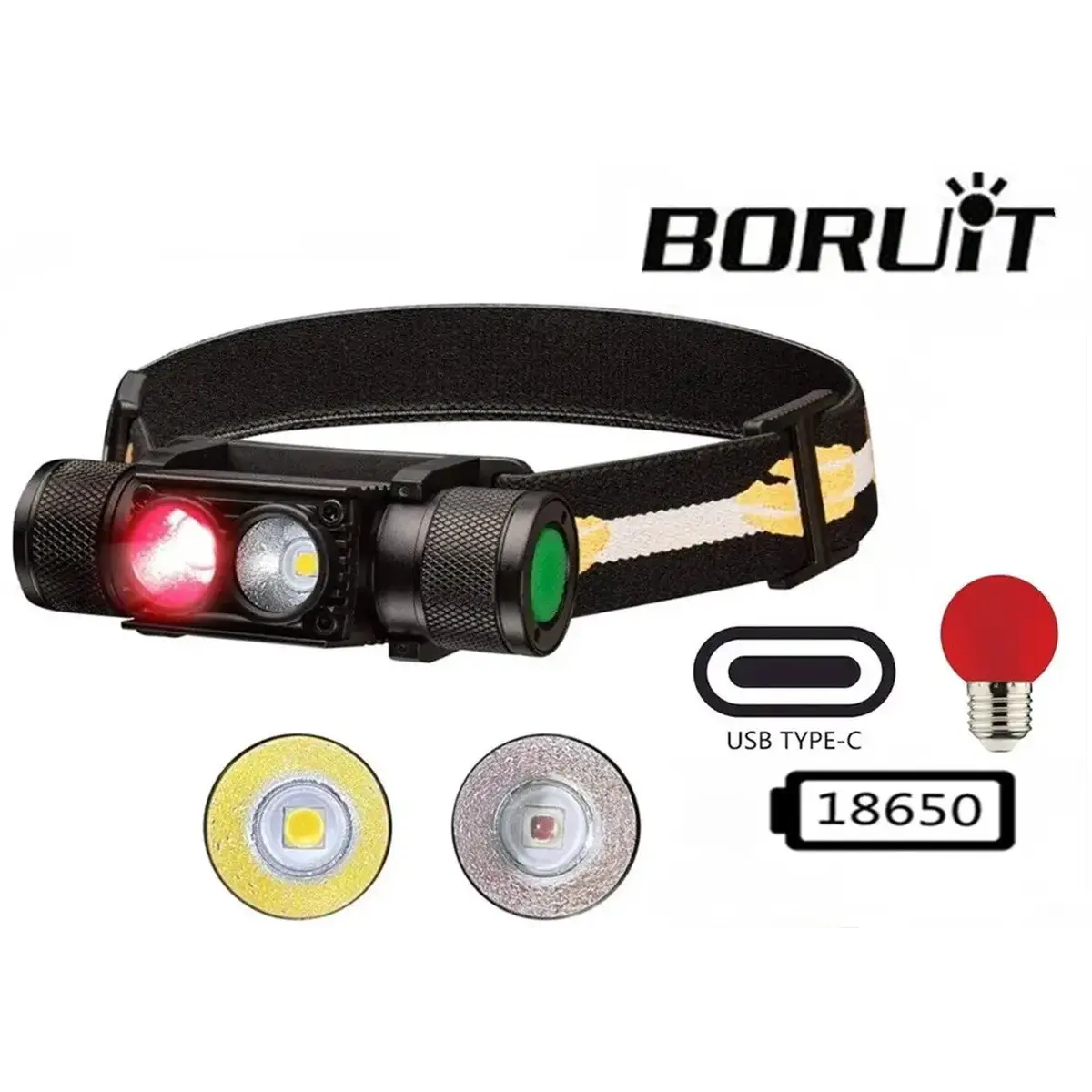Налобний ліхтар Boruit H02B-Red (біле + червоне світло) с акумулятором 3000мАч - Зображення 2