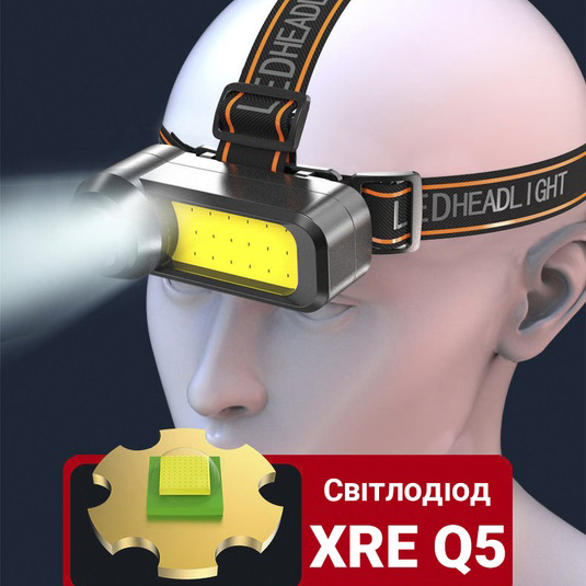 Ліхтар налобний WH-1707-XPE+COB, Портативний світлодіодний налобний ліхтар, Водонепроникний ліхтарик - Зображення 6