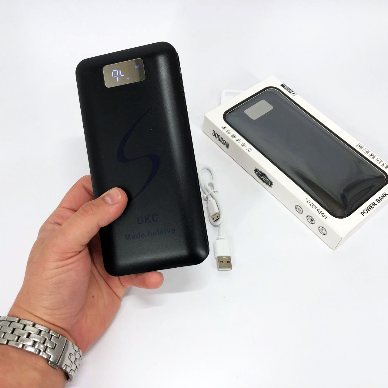 Мобільна зарядка портативна Power Bank 30000 mAh UKC, Зовнішній акумулятор, Зарядка power bank. Колір: чорний - Зображення 8