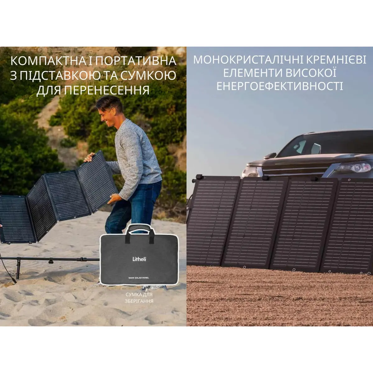 Сонячна панель Litheli 100W IP65 складана із сумкою - Зображення 5