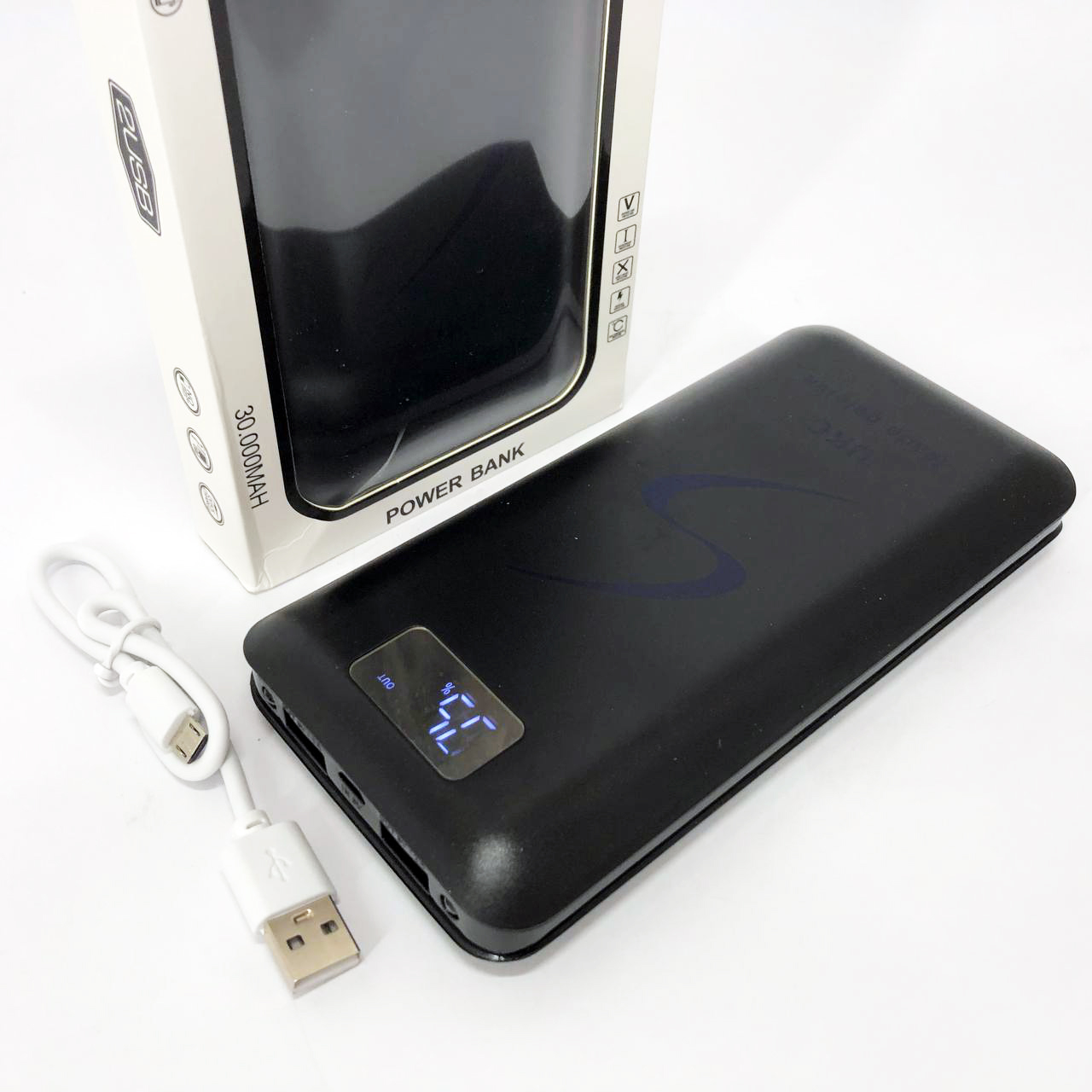 Мобільна зарядка портативна Power Bank 30000 mAh UKC, Зовнішній акумулятор, Зарядка power bank. Колір: чорний - Зображення 2