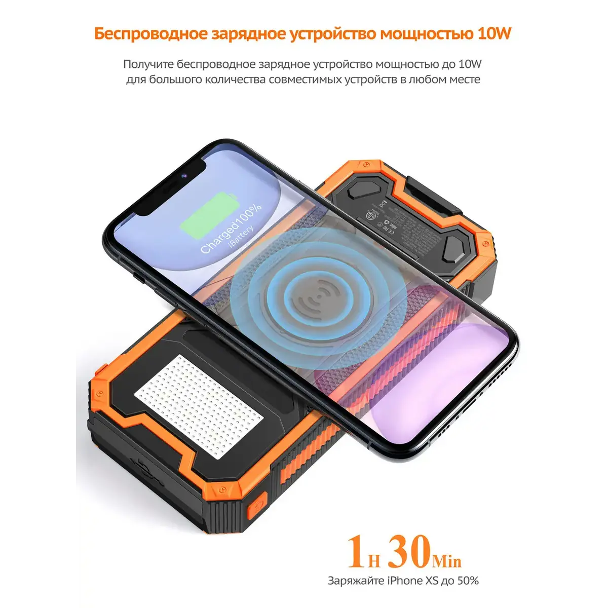 Зарядний пристрій на сонячних батареях iBattery YD-888KW 30000mAh з ліхтариком та бездротовою зарядкою - Зображення 4