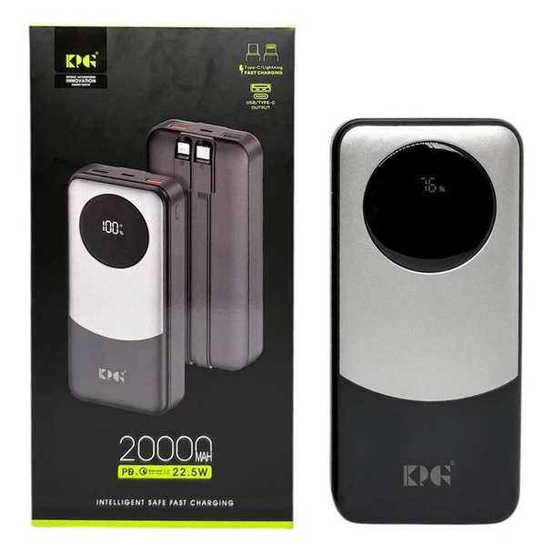 Універсальна мобільна батарея Power Bank King Power KPG-202X, 20000 mAh з швидкою зарядкою і кабелями