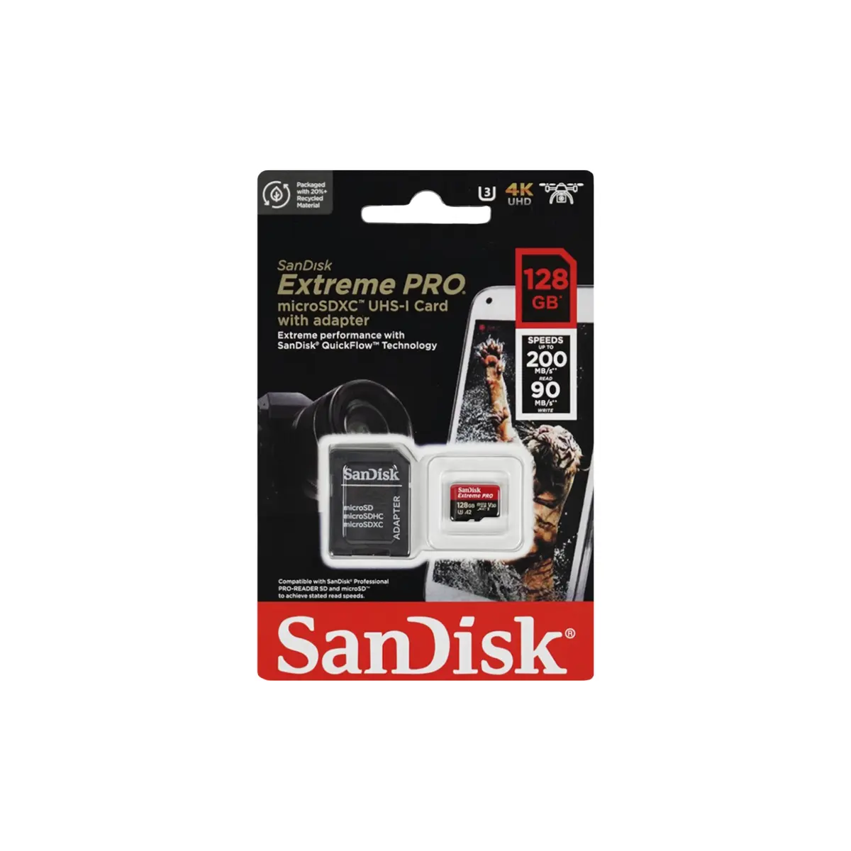 SanDisk Extreme PRO 128 ГБ microSDXC UHS-I U3 A2 V30 + SD-адаптер