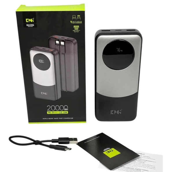 Універсальна мобільна батарея Power Bank King Power KPG-202X, 20000 mAh з швидкою зарядкою і кабелями - Зображення 2