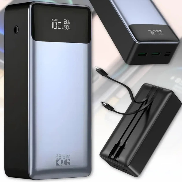 Павербанк KP KPG-307 22.5W 30000 mAh з вбудованими кабелями Type-C та Lightning швидка зарядка - Зображення 2