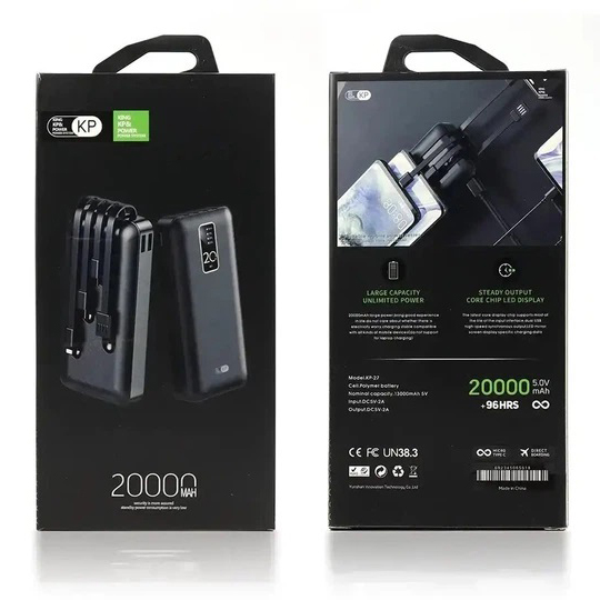 Power Bank King Power KP-27 20000 mAh 4 вбудованих кабеля - Зображення 2